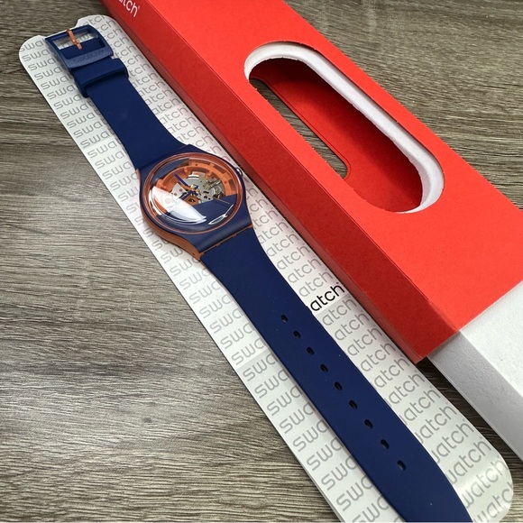 NEW✅LIMITED EDITION✅ Swatch MYRTIL-TECH Blue And Orange Skeleton Unisex Watch - Picture 7 of 13